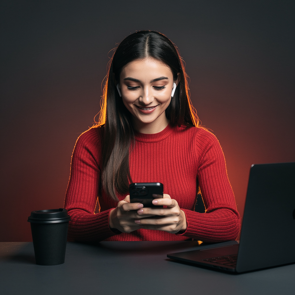 Student learning AI content creation on her phone